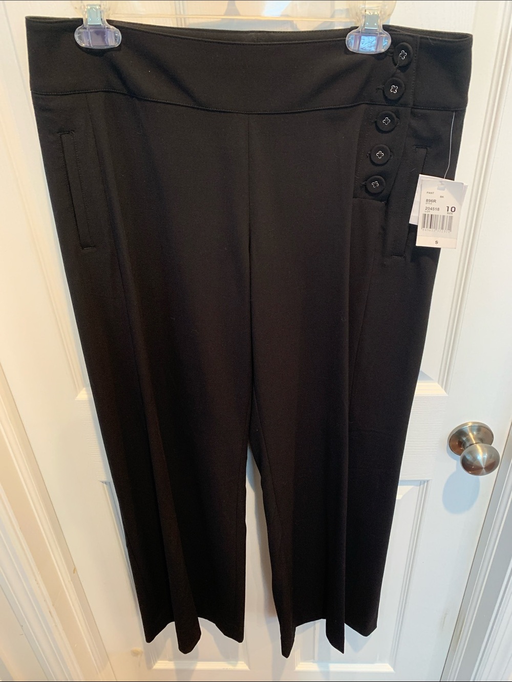 NWT CAbi Black Wide-Leg Pants with Side Button Detail SIZE 10